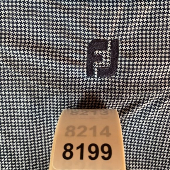 FJ Footjoy Polo Shirt Men's Medium Blue Houndstooth Stretch‎ Collared Golf 8199 - Picture 8 of 8